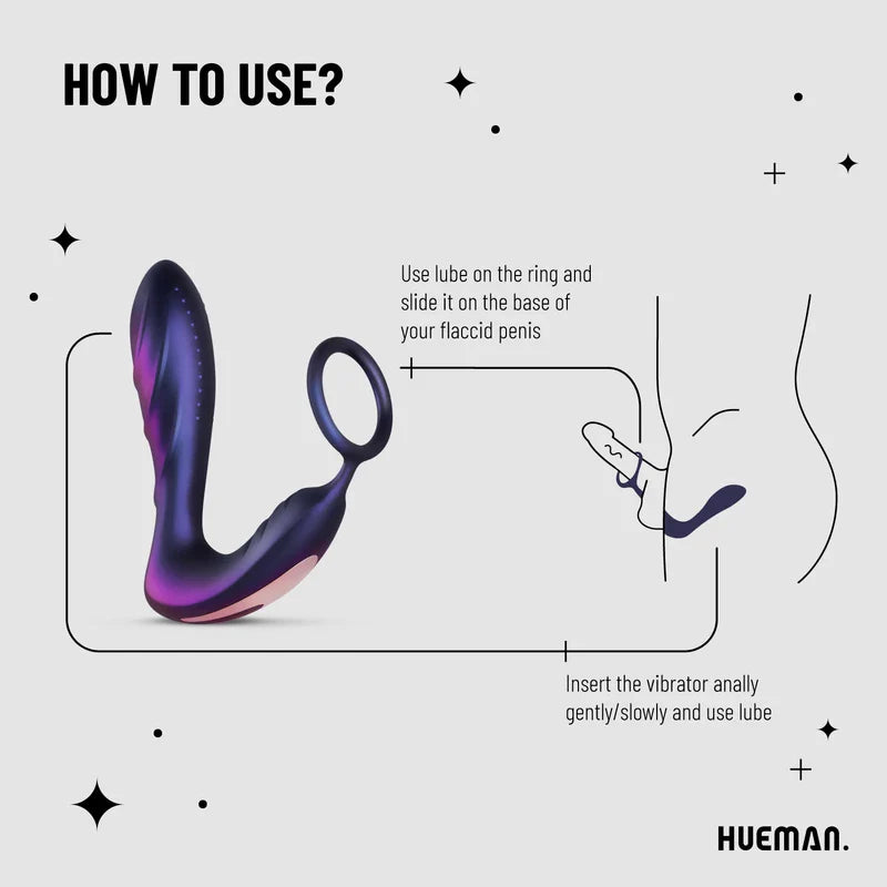 Hueman-Plug anal vibrador con anillo para el pene y mando a distancia - Morado