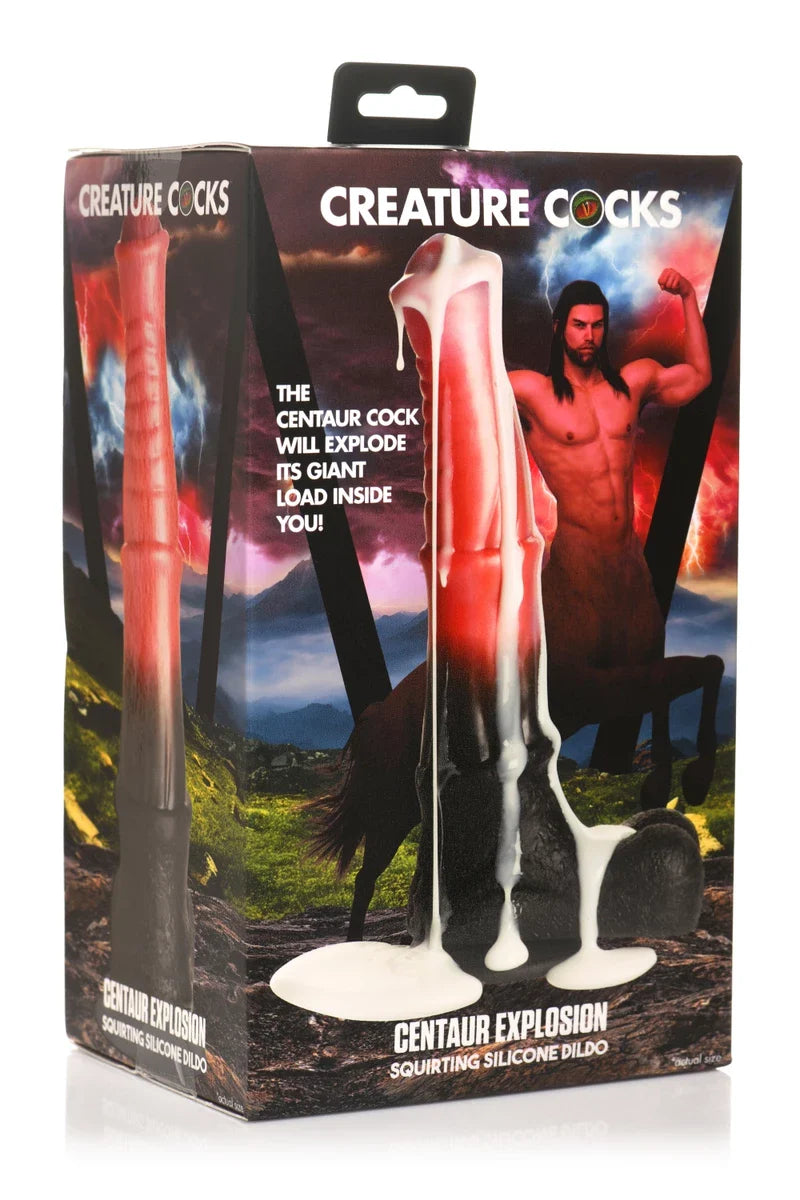 XR Brands-Vibrador ejaculador de Silicone Centaur Explosion-Preto / Vermelho